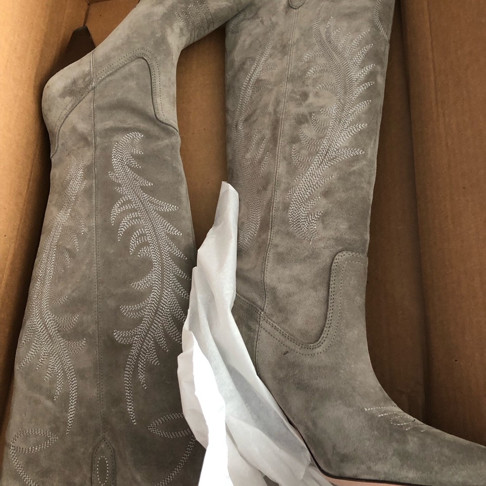 Veronica Beard Gray Suede Over the Knee Boots